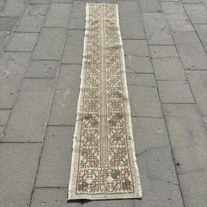 Turkish Vintage Rug 1.4x8.3 ft (44x254 cm), <b>Brown</b> <b>Wool</b> Rug - Product Image 1