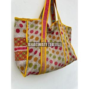Femmes élégant Kantha matelassé coton fourre-tout sac à bandoulière Floral pliant Design Logo personnalisé à la mode usage quotidien en gros - Product Image 2