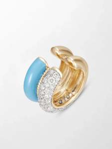 Cobalt Blue Enamel Pave Lab Grown Diamond Ear Cuff 0.70 Ct GH Color VS Clarity 74 Stones 14K Yellow Gold No <b>Piercing</b> Needed - Product Image 1