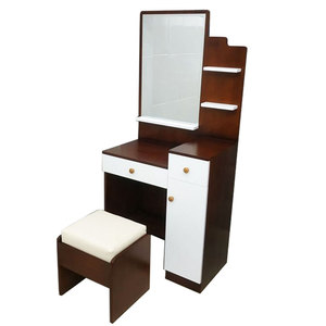 BTD68039 Reddish-Brown Rubberwood Dressing <b>Table</b> Set Modern European French Design Solid Wood MDF with <b>Mirror</b> Metal Features - Product Image 1