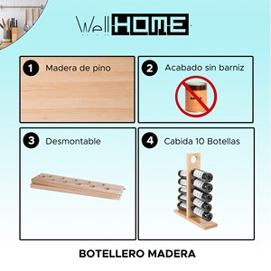 Portabottiglie per Vino WELL HOME da 10 Bottiglie, Finitura Non Verniciata per Uso Domestico o Commerciale - Product Image 2