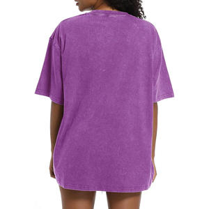 Women's Acid <b>Washed</b> Crew Neck Oversized Short Sleeve Silk Screen Printed Customized Summer T-Shirts with Hole Decoration - Product Image 6