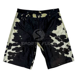 Authentic Men Hair-on Cowhide Canvas Casual <b>Mid</b> Waist Handcrafted Real <b>Calf</b> Hair Leather Shorts - Product Image 1