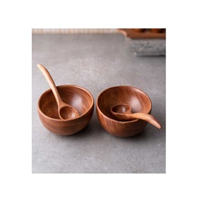 Advanced Handmade Natural Acacia Wood Salad and <b>Soup</b> <b>Bowl</b> <b>Set</b> with Spoon Eco-Friendly Polished Cutlery <b>Set</b> - Product Image 1