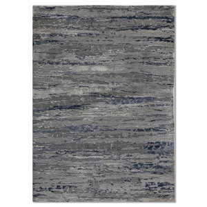 Alfombra Kavi Gris y Negra Anudada a Mano de Lana y Seda de Bambú, Diseño Teoría del Caos, Rectangular Abstracto para el Hogar y Pasillo, Modelo Esk-433(Fr) - Product Image 1
