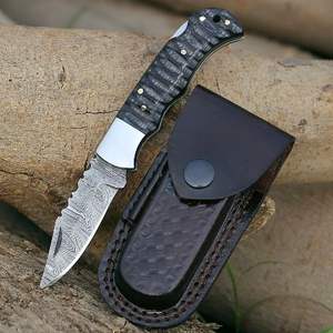 Cuchillo Plegable Damasco de Venta Caliente al por Mayor con Mango de Madera, Grado Industrial OEM, para Campismo al Aire Libre, Personalizable con Funda - Product Image 1