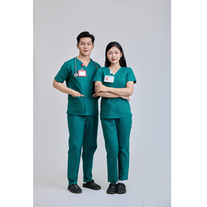 Ensemble de blouses médicales unisexes FMF en coton et élasthanne, fabrication vietnamienne, vert chirurgical, accessoires, uniformes d'hôpital - Product Image 1