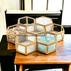 Hexagone laiton verre fait à la main boîte à bijoux organisateur d'affichage boîte transparente pour bagues Bracelets stockage doré pour anniversaire de mariage - Product Image 3