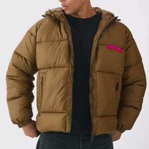 Veste d'hiver matelassée pour homme, longueur régulière, imperméable, coupe-vent, capuche, col montant, logo sur le devant, tissu en toile, garde au chaud - Product Image 2