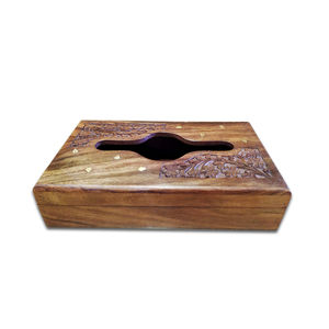 Couvercle de boîte à mouchoirs en bois fait à la main avec porte-serviettes décoratif rectangulaire au design sculpté floral pour la décoration de la maison et du bureau - Product Image 6