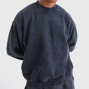 Sweat-shirts surdimensionnés personnalisés pour hommes, effet délavé, col rond, épaules tombantes, style vintage, streetwear hip-hop - Product Image 3