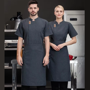 Conjunto de uniforme de personal de restaurante y bar de sarga con logotipo personalizable, Chaqueta corta y delantal para atuendo de personal personalizado - Product Image 1