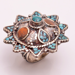 Bague turquoise tibétaine bijoux faits à la main en vrac fournisseurs de bijoux en gros filles et femmes bagues de mode grossiste de bijoux - Product Image 2