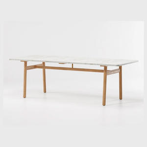 Table basse en marbre au design moderne fait à la main Pieds en bois de teck massif pour une utilisation intérieure et extérieure Meubles de maison - Product Image 6