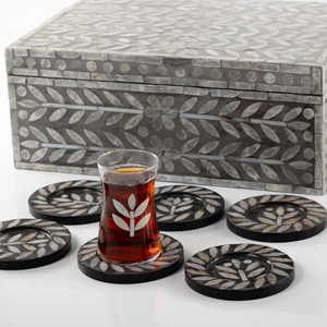 Ensemble de verres à thé de luxe avec incrustations de nacre, sous-verres assortis et boîte de rangement pour le Ramadan, vente en gros du Vietnam - Product Image 2