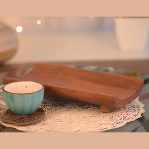 Bandeja de madera elegante hecha a mano para servir, chapa de madera natural larga para decoración del hogar y uso diario en la cocina, vajilla - Product Image 2