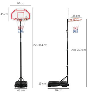 HOMCOM-Aro de baloncesto ajustable en altura con base rellenable y 2 ruedas, en acero, y HDPE PE, 70x45x2 cm - Product Image 3