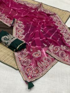 Designer Fantaisie Tendance Belle Tenue Top Qualité Georgette Saree Blouse Avec Séquence Jari Travail Fournisseur De L'Inde à Vendre - Product Image 2