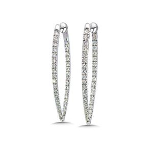Pendientes de aro con cierre giratorio en forma de chevron de oro blanco de 14 quilates con detalles de diamantes - Product Image 1