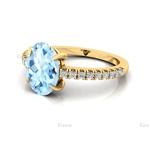แหวนเพชรรูปไข่สีอะความารีนธรรมชาติสำหรับ1.75Ct ครบรอบ14K 18K แข็งทองเดือนมีนาคมพลอยแท้เครื่องประดับแหวนแต่งงาน - Product Image 5