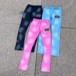 Custom Acid Wash Sweatsuit Jogging Track Suit Set Streetwear Puff Print <b>Spray</b> Wash Flare Sweatpants and Full Zip up Hoodie Set - Product Image 4