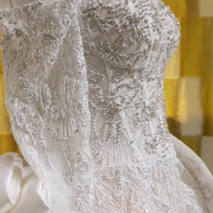 Vestido <span class=keywords><strong>de</strong></span> Quinceañera, Graduación o Boda, Talla Grande, Color Champán, con Cuentas y Encaje, Estilo Sirena/Trompeta, Lazo Desmontable, Personalizado con Flores - Product Image 5