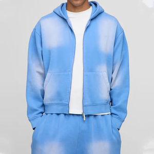 Acid Wash Sweat Suits Cotton Thick Zip up Applique <b>Embroidery</b> Patch Flared Full Tracksuits Hoodies and Sweatpants <b>Sets</b> for Men - Product Image 3