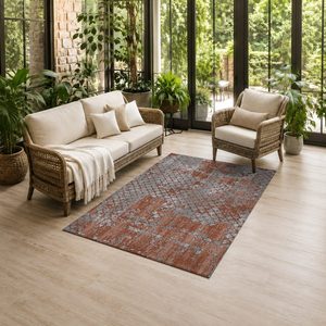 Tapis de salon en chenille antidérapant RUGS DEPOT LXDP-0266, effet marbre doré terracotta, imprimé numériquement, lavable en machine, vente en gros - Product Image 6