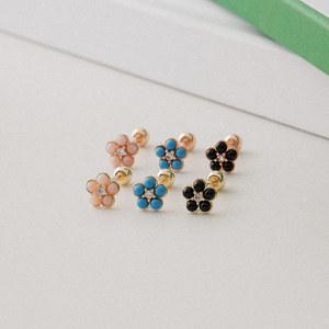 Orecchini da donna alla moda in oro 14k Fine per festa simpatici orecchini 3 colori fiore zirconi Piercing cubici regali all'ingrosso K-gioielli - Product Image 6