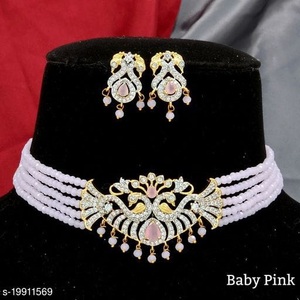 Ensemble de collier ras du cou de mariée plaqué or rose de haute qualité du fabricant indien AD CZ mariage fêtes multicolores personnalisées - Product Image 5