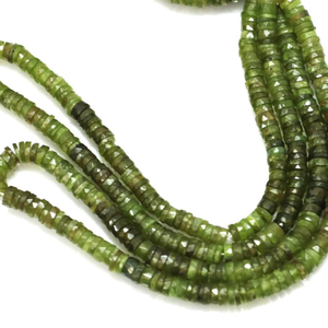 Cuentas Heishi de Gemstone Vessonite AAA: Color Oliva Sombreado, Facetadas, Forma de Neumático, Hilo de 16 Pulgadas - Product Image 2