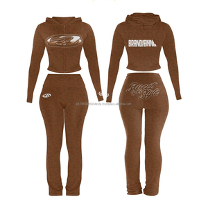 Conjunto Deportivo Casual de 2 Piezas para Mujer: Chaqueta Corta con Capucha y Pantalones Ajustados con Cordón, Chándal Básico de Corte Ajustado y Sólido - Product Image 5