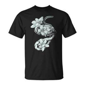 Snake and Flowers <b>Novelty</b> Design T-<b>Shirt</b> with Reptile Scales Promotional Custom Floral Reptile T-<b>Shirt</b> - Product Image 1
