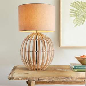 Élégante lampe de table moderne à LED faite à la main en bambou Design chambre à coucher écologique décoration de la maison Offre Spéciale Beige rustique métal éclairé - Product Image 6