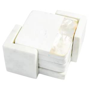 Juego de posavasos de mármol blanco con soporte de metal Hierro Latón Alambre de metal de acero Soporte de oro negro Posavasos hexagonal Juego de 4 piezas - Product Image 2