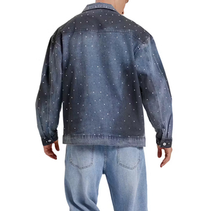 Best Quality Unique Design Lightweight Men Denim Jackets OEM Services Cheap Price Men Denim Rhinestone Jackets For Sale - Product Image 3
