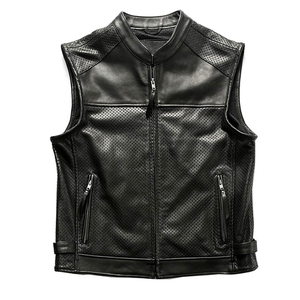 Conçu sur mesure professionnel confortable tissu hommes hiver sans manches en cuir gilet coupe-vent grande taille vêtements de moto de plein air - Product Image 1