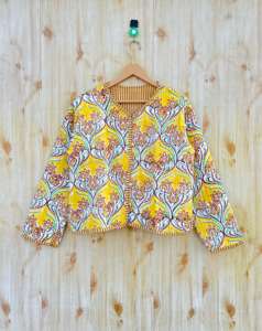 Main indienne bloc imprimé motif floral Jersey coton matelassé réversible écologique femmes Style Kimono veste toutes saisons - Product Image 6