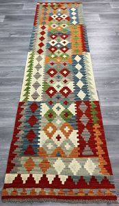 Alfombra Kilim Runner moderna hecha a mano, lana lavable, afgano, tradicional, Reversible, tejido plano, diseño geométrico, colores naturales para - Product Image 2