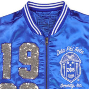 Veste à paillettes ZPB-Bleu royal | Veste Zeta Phi Beta 100% polyester avec logo d'équipe brodé sur le devant | Vêtements grecs élégants - Product Image 5