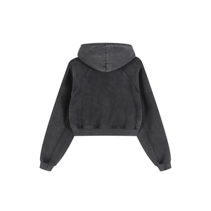 Sweat à capuche court pour femme, lavage à la neige, molleton lourd personnalisé, sweats à capuche vierges de haute qualité, coton, streetwear, sweats à capuche à enfiler - Product Image 2