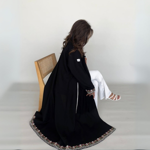 Abaya encaje musulmán personalizado Floral bordado tela intrincado Bhurkha patrón elegante de gama alta ropa de boda vestido de novia - Product Image 6