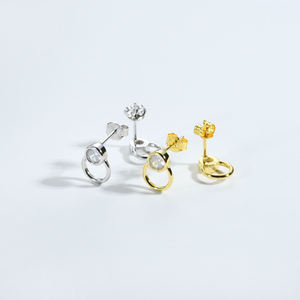 Pendientes de Botón de Moda, Oro Puro de 10K o Plata de Ley con Diamante de Laboratorio, Engaste Circular, para Uso Diario, Regalo para Ella - Product Image 2