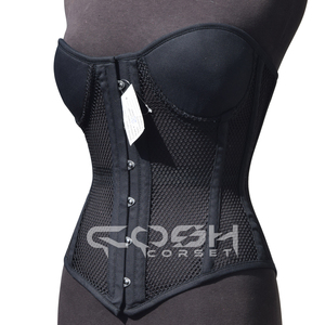 Corset gothique noir en coton avec maille respirante sur le devant - Product Image 3