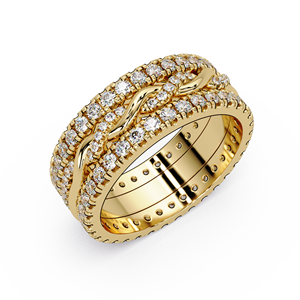 Anillos de Boda Elegantes de Oro Puro de 14K con Diamantes Cultivados en Laboratorio de Corte Redondo y Banda Ancha de Varias Filas para Mujer - Product Image 3
