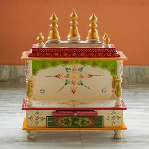 Templo de madera de diseño tradicional hecho a mano para decoración del hogar colgante de pared Puja Ghar Altar para Diwali boda cumpleaños - Product Image 1