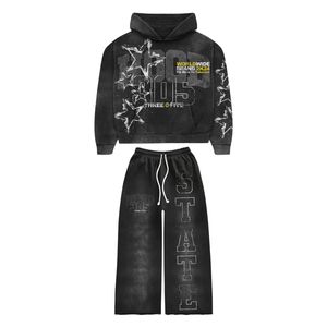 Nouvel ensemble de survêtement décontracté deux pièces pour homme 2025 avec capuche et cordon de serrage, respirant, broderie chenille, couleur unie - Product Image 4