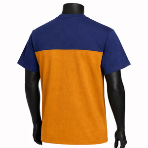 เสื้อยืดผู้ชาย คอโอ แขนสั้น ผ้าฝ้าย 100% ระบายอากาศได้ดี ทรงหลวม สไตล์ลำลอง สีน้ำเงินส้ม - Product Image 2