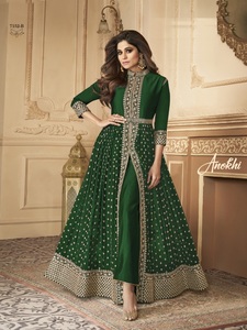 Collection de costumes Real Heavy Georgette Anarkali Salwar avec broderie de séquence robe de soirée de mariage indienne et pakistanaise - Product Image 4