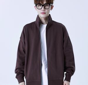 330gsm nouveau pur coton français éponge boucle fermeture éclair col montant hommes couleur unie veste décontractée manteau imprimé broderie sweats à capuche - Product Image 2